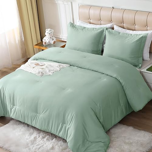 MUXHOMO Juego de edredón de tamaño King, juego de edredón verde saga para cama de tamaño King, ropa de cama suave y cálida de 3 piezas para todas