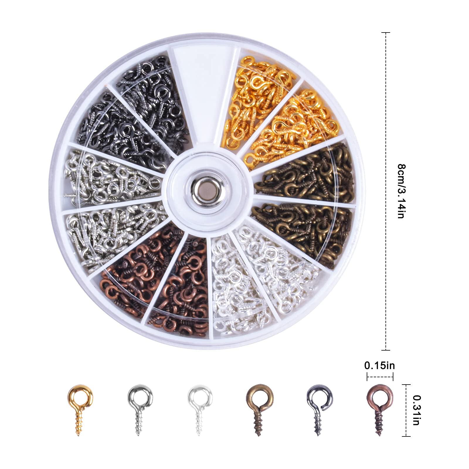 600 Pezzi Mini Viti a Occhiello, Ganci a Vite con Occhiello, Occhielli Viti Filettati Bulloni a Occhiello, Vite Perno Occhio in Metallo per Gioielli Creazione di Artigianato Fai da Te, 4 x 8 mm