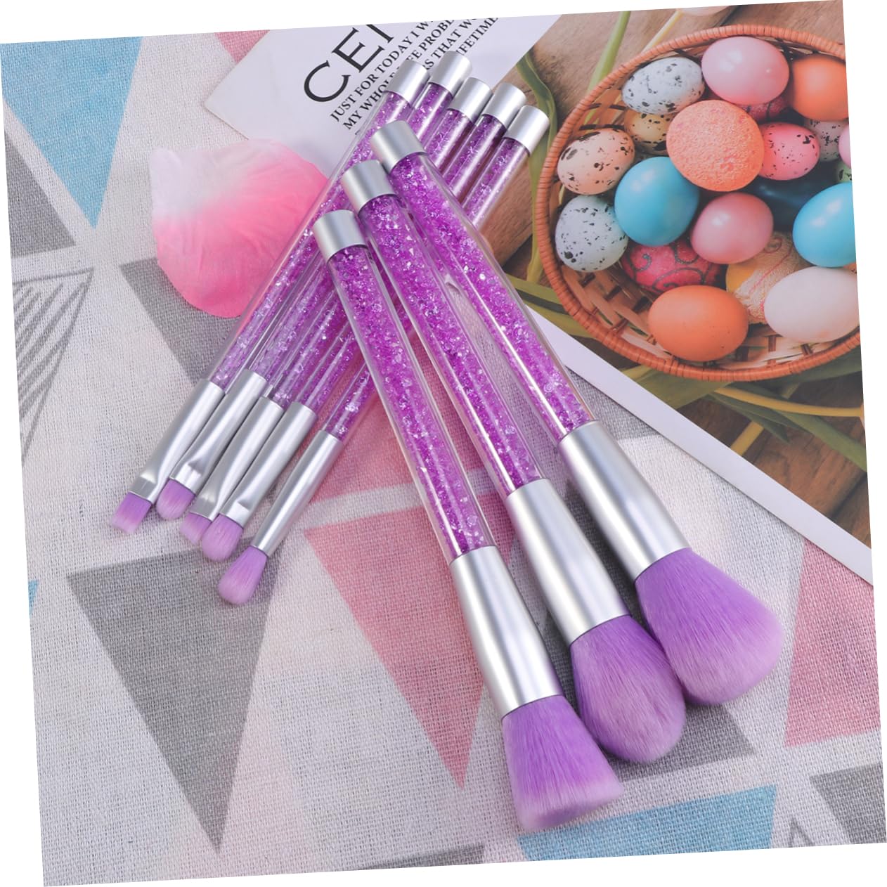 Healeved Ensemble de Pinceaux de Maquillage à Paillettes Tendance avec Manche en Strass Kit Complet de Pinceaux Cosmétiques pour Femmes Application de Maquillage Naturel