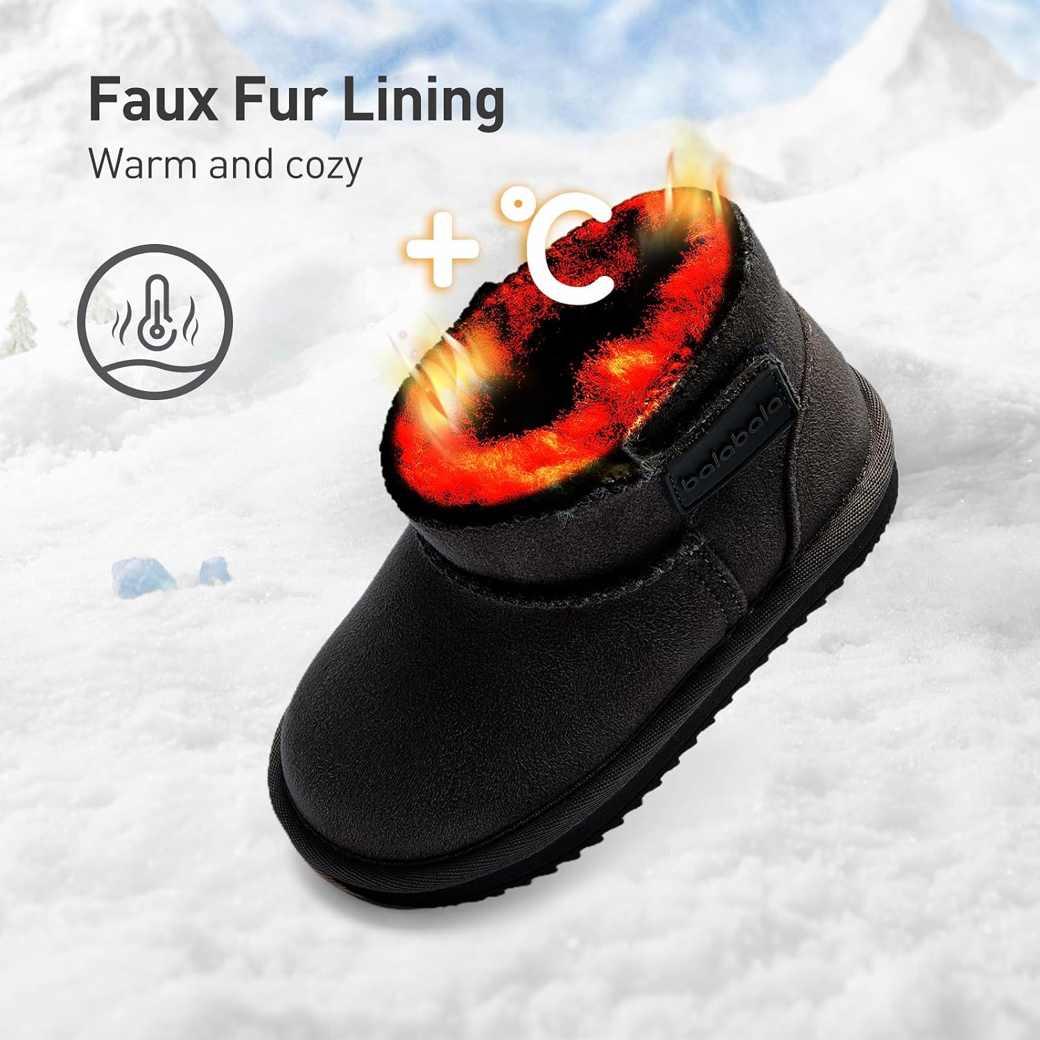 Balabala Kids Snow Boots Winter Boots for Girls Water Resistance Boys Snow Boots Girls Boots Faux Fur Suede Boots Warm