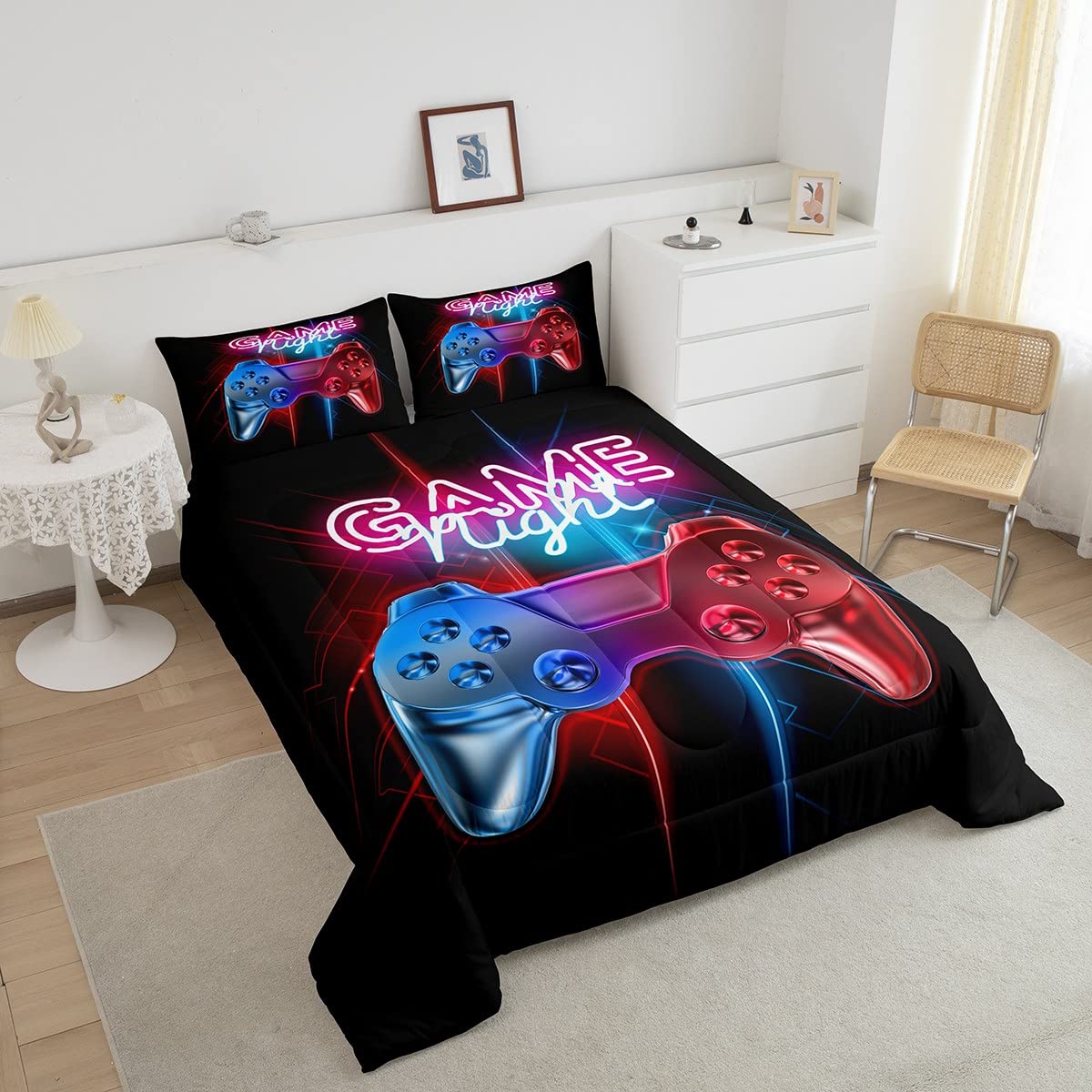 Chłopcy gamepad puchowy zestaw pościeli nastolatki gracz zestaw pościeli nowoczesny niebieski czerwony kontroler gier wideo puchowa kołdra dzieci wielokolorowa konsola dla graczy guziki akcji kołdra wkładka / zestaw kołdry podwójny rozmiar