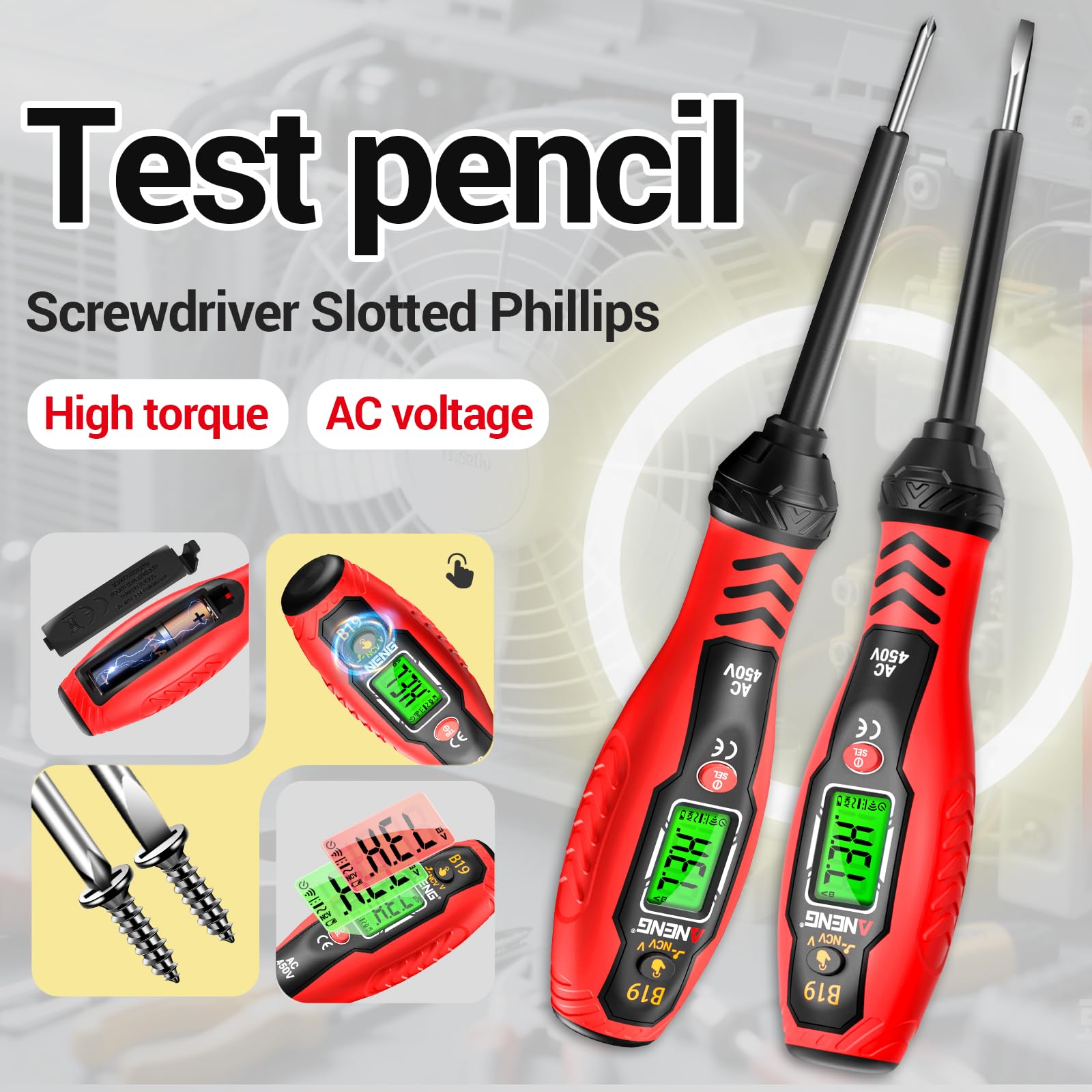 ANENG Testeur de Tension Avec Tournevis,Outil de Test Électrique,détecteur de Tension Sans Contact,Double Plage CA 11V/30V-1000V,Écran LCD,Alarme Sonore,détecteur de Point D’arrêt