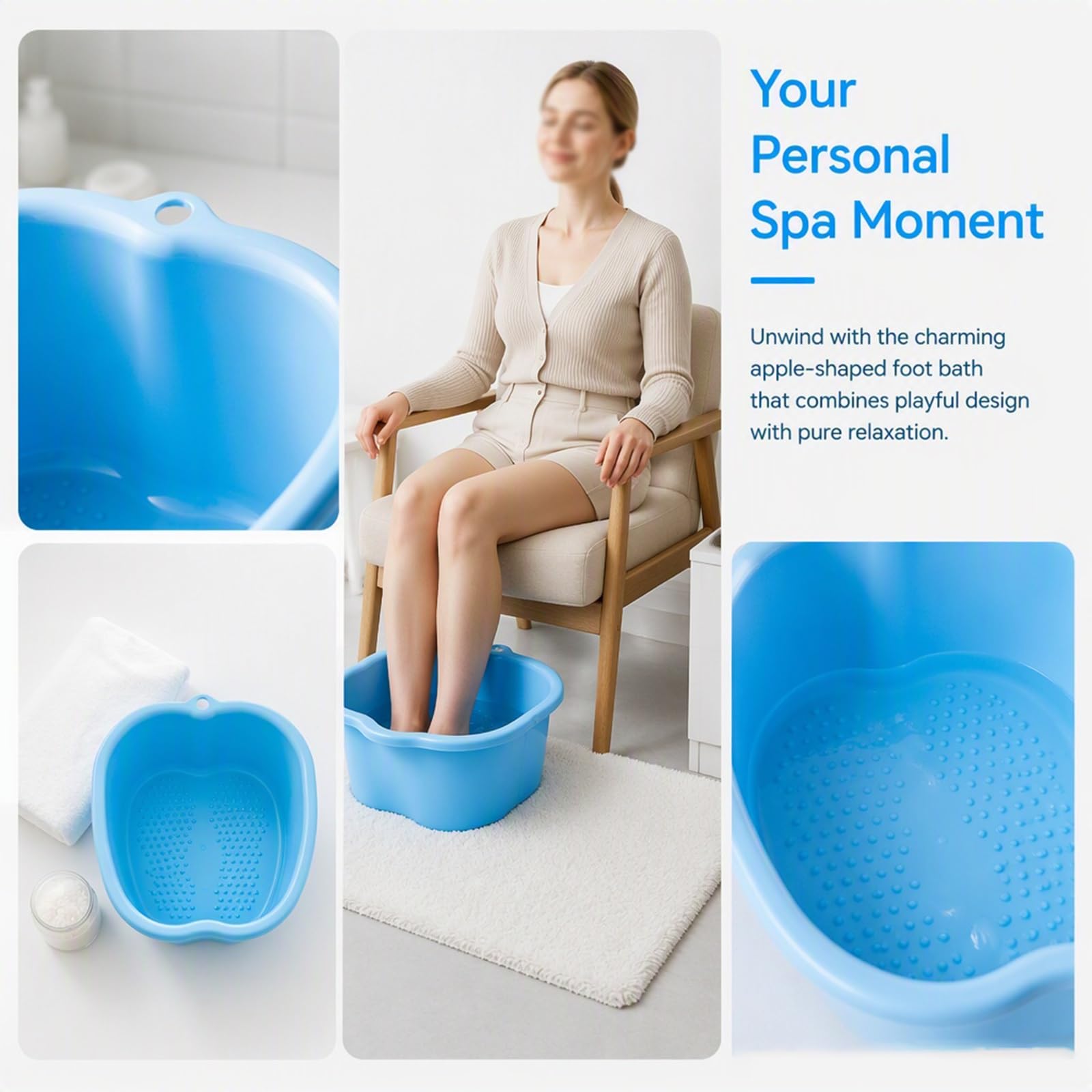 Bacinella for Immersione Dei Piedi, A Forma di Mela Con Fondo Massaggiante | Bacino di Grande Capacità, Materiale Plastico Addensato, Adatto for Uso Domestico(White)