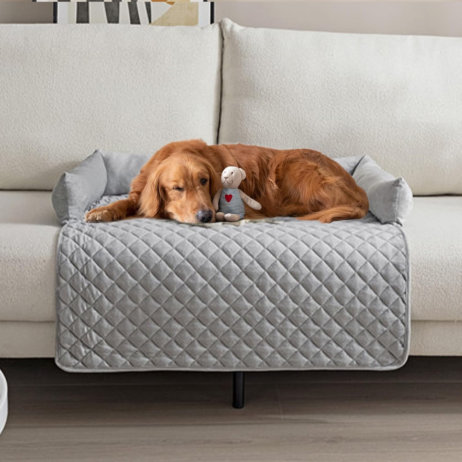 بساط سرير للكلاب والقطط مقاس 75 × 120 سم لحماية الاثاث من بابوريتش، غطاء اريكة للكلاب والقطط قابل للغسل مع قاعدة غير قابلة للانزلاق، بساط كلب مقاوم للماء (رمادي فاتح)