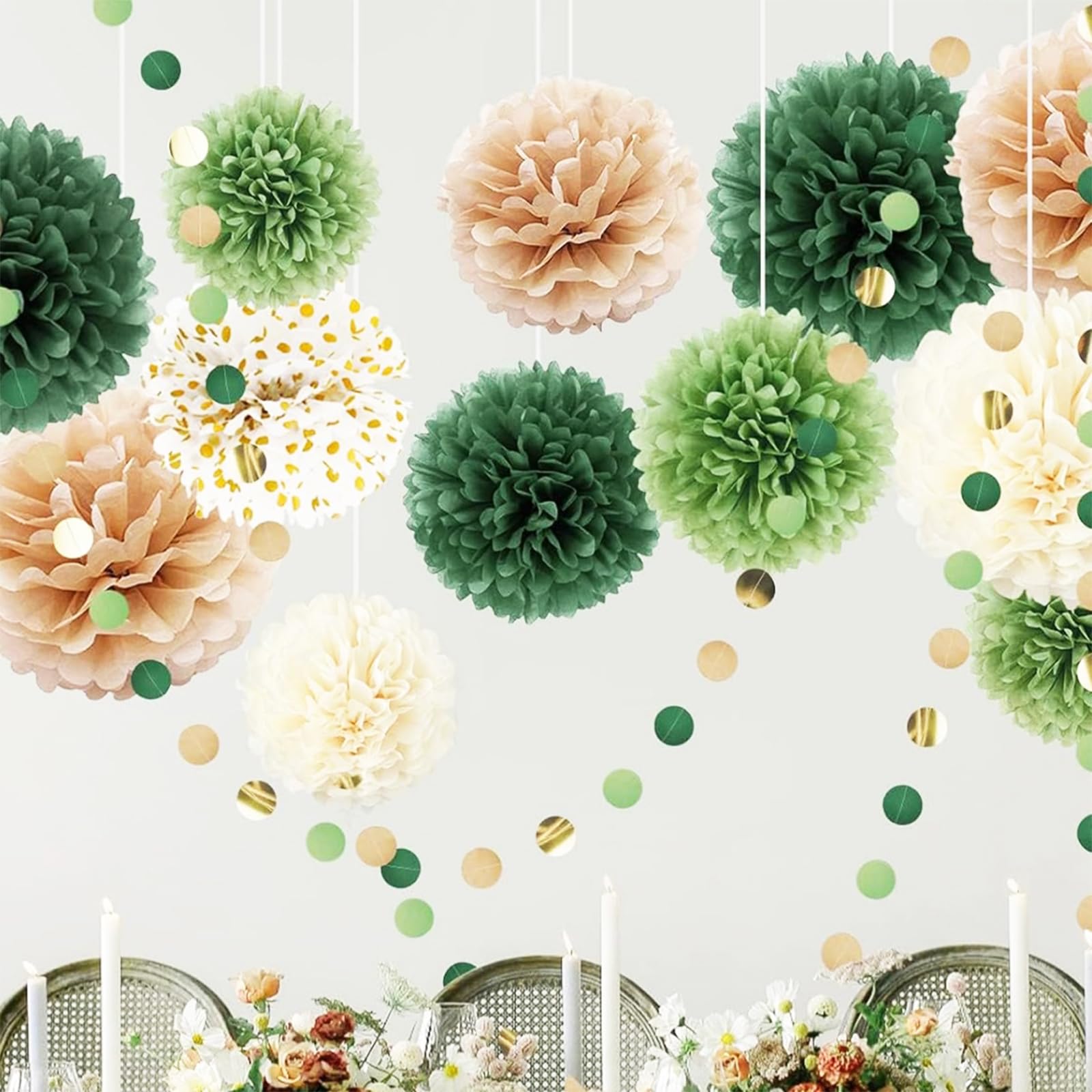Kit Decorazioni Feste Verde Salvia E Blu – Lanterne, Pompon E Ventagli Di Carta Per Compleanni, Matrimoni E Baby Shower. Set Fai Da Te!