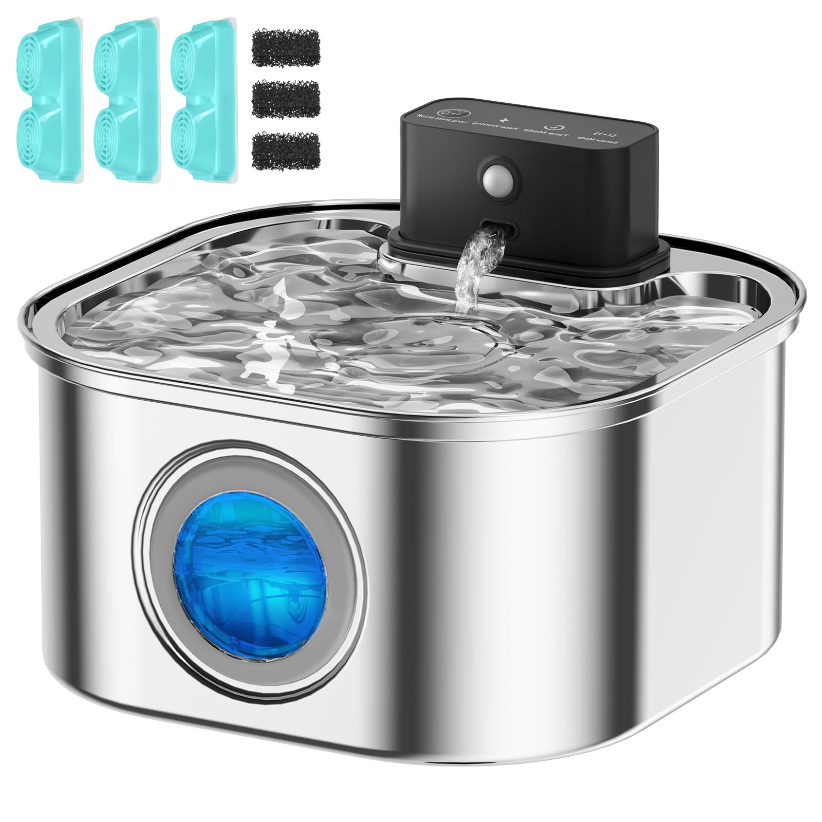 Fontaine à Eau sans Fil pour Chat : Distributeur d'eau avec capteur de Mouvement - Distributeur Rechargeable 4200 mAh - Distributeur d'eau sans Fil 3,2 L - avec 3 filtres + 3 éponges