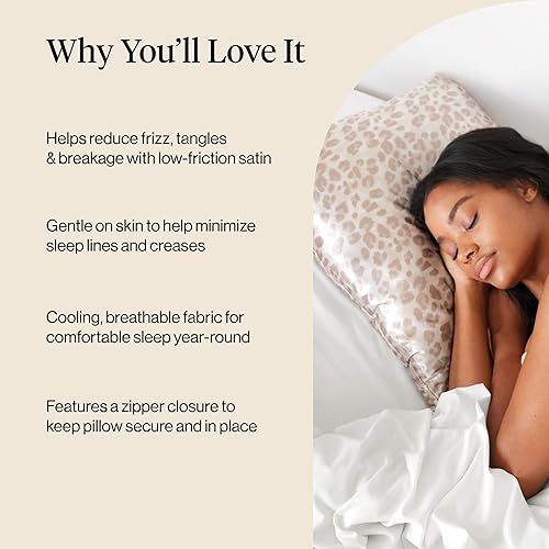 Vista 167 de Kitsch Funda de almohada de satén con cremallera para cabello y piel, tamaño Queen, más suave que la seda, paquete de 2 fundas de almohada 02.