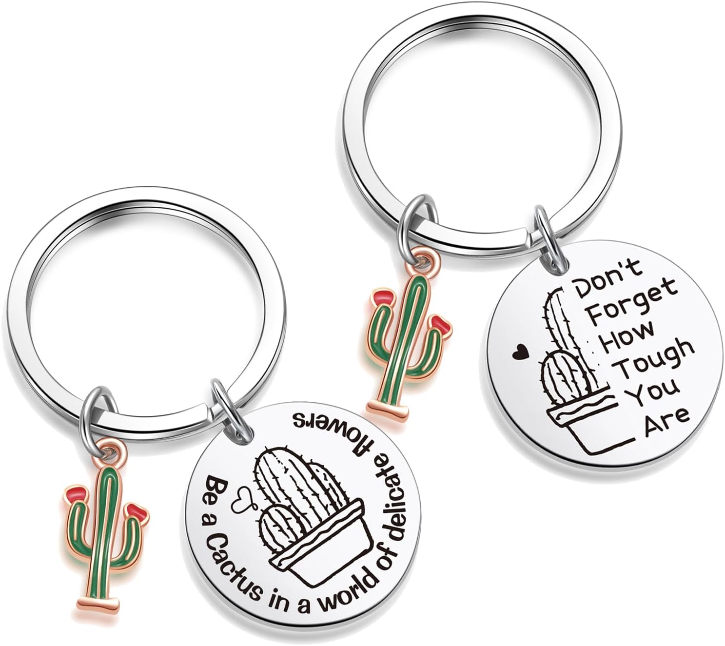Bundle – 2 Items: Cactus Keychain and Succulent Keychain, Arizona Key Chain Encouragement Cactus Gifts For Women, Cactus Decor For Plant Whisperer Jewelry, Cactus Charm Key Chain For Cacti Lover