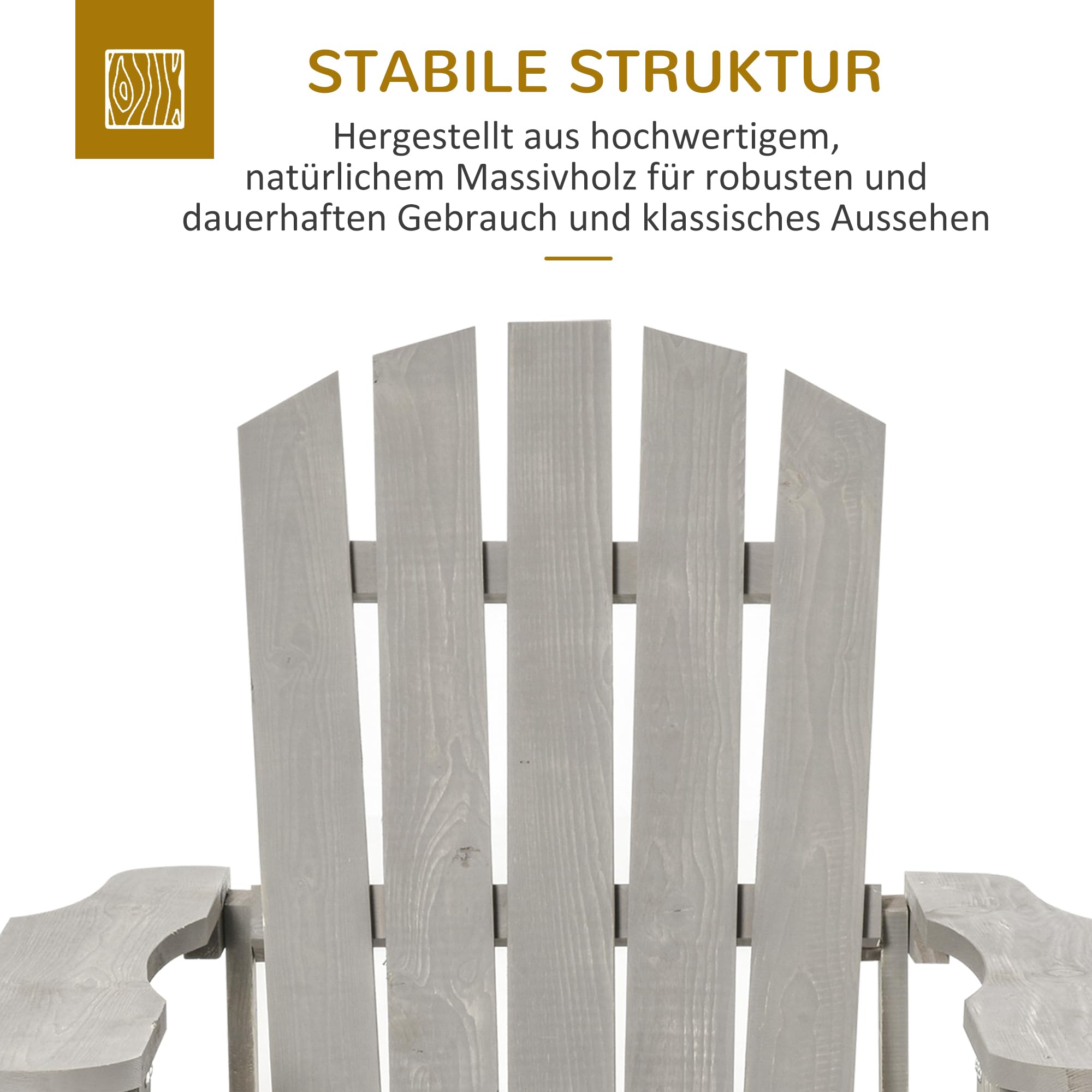 Outsunny Adirondack Stuhl wetterfest Adirondack Chair aus Holz Outdoor Gartenstuhl mit Hoher Rückenlehne Armlehnen Balkonstuhl Gartensessel für Garten, Terrasse Balkon 78 x 89 x 88 cm Hellgrau