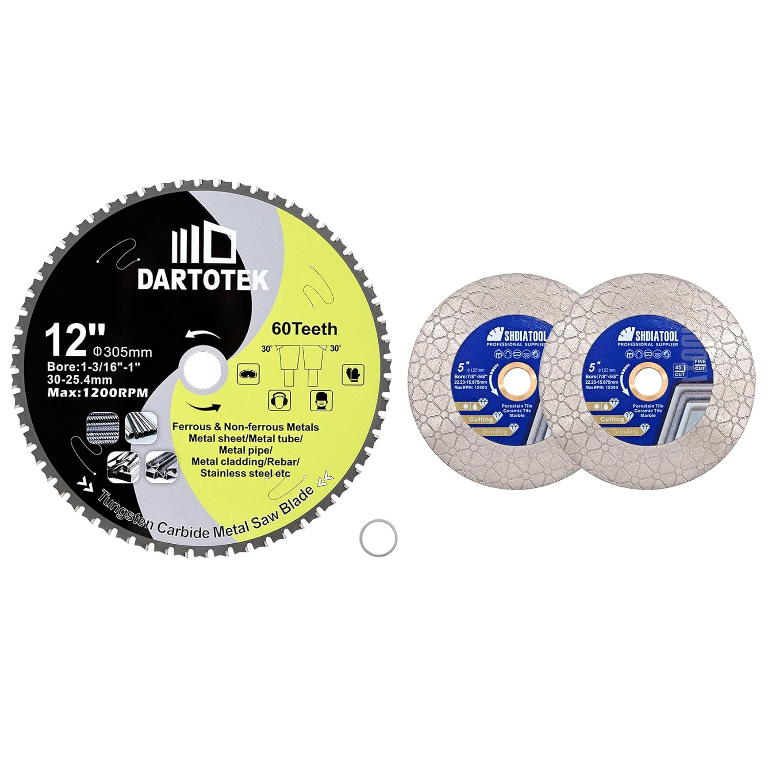 12"/305mm Metal Cutting Disc,Circular Saw Blade 60T,TCT Cut Off Wheel for Steel, Stainless Steel, Ferrous Steel Pipe with 30 Arbor