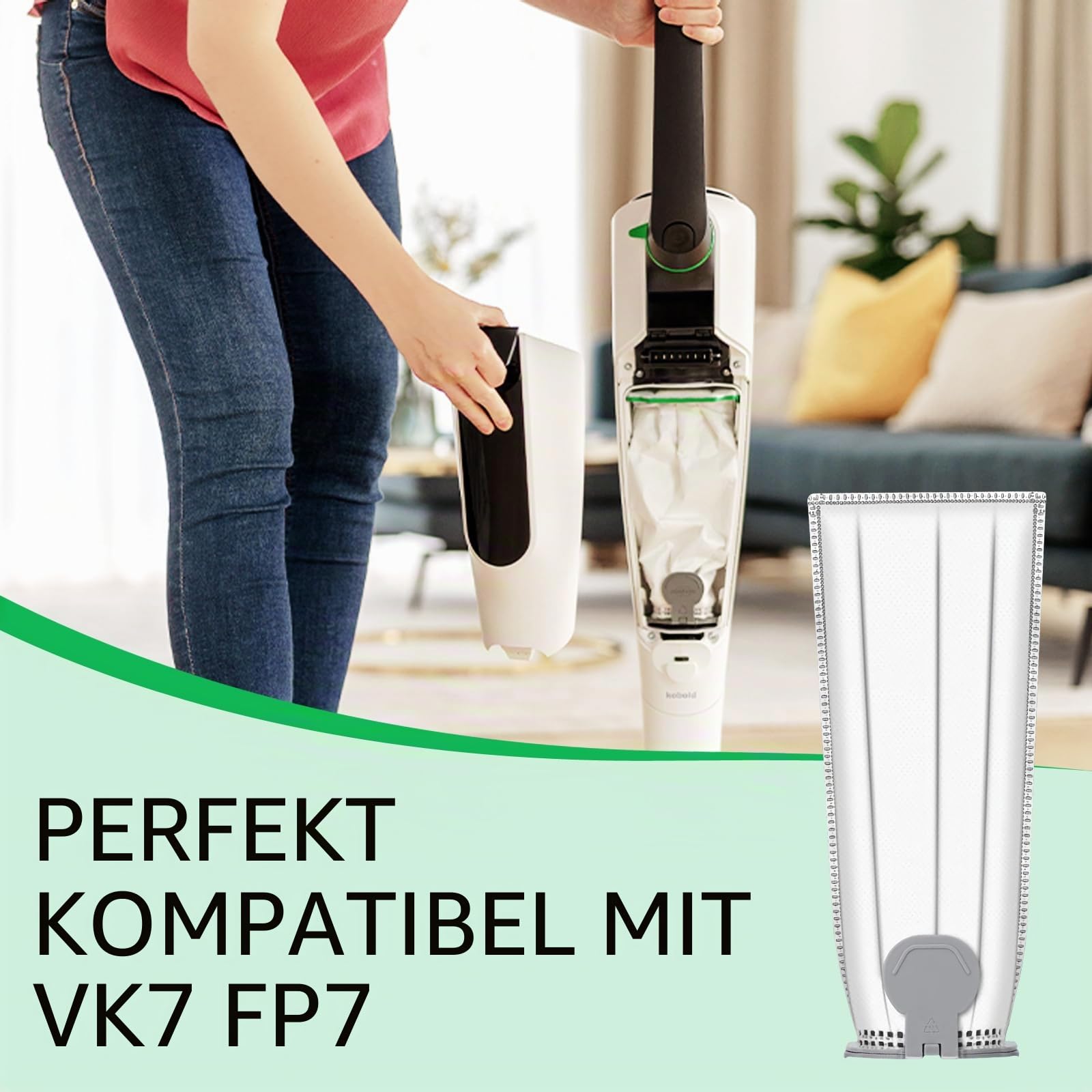 12 Staubsaugerbeutel kompatibel mit Vorwerk Folletto VK7 FP7 VK7S FP7S Staubsaugern, inklusive 12 Folletto-Beutel + 2 Hepa-Filter + 6 Duftstoffe + 2 Mehrzweckbürsten - Vorwerk Folletto Ersatzteile