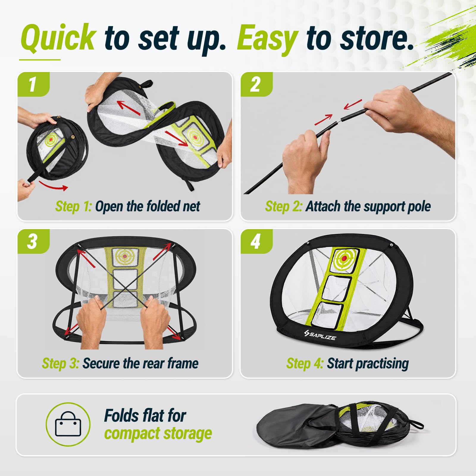 SAPLIZE Golf-Chipping-Netz, stark stabil, Pop-Up-X-förmiges Golf-Zielnetz für Indoor/Outdoor/Hinterhof, Genauigkeit und Schwungübung, tragbares Golf-Trainingsnetz