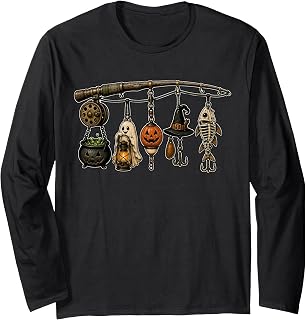 Ghost Pumpkin Fish Fisherman Spooky Lures Halloween Fishing Long Sleeve T-Shirt