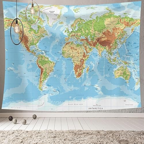 Tapiz del mundo del mapa, tapiz educativo para colgar en la pared para sala de estar, dormitorio, oficina y aula, póster decorativo de pared, 60 x