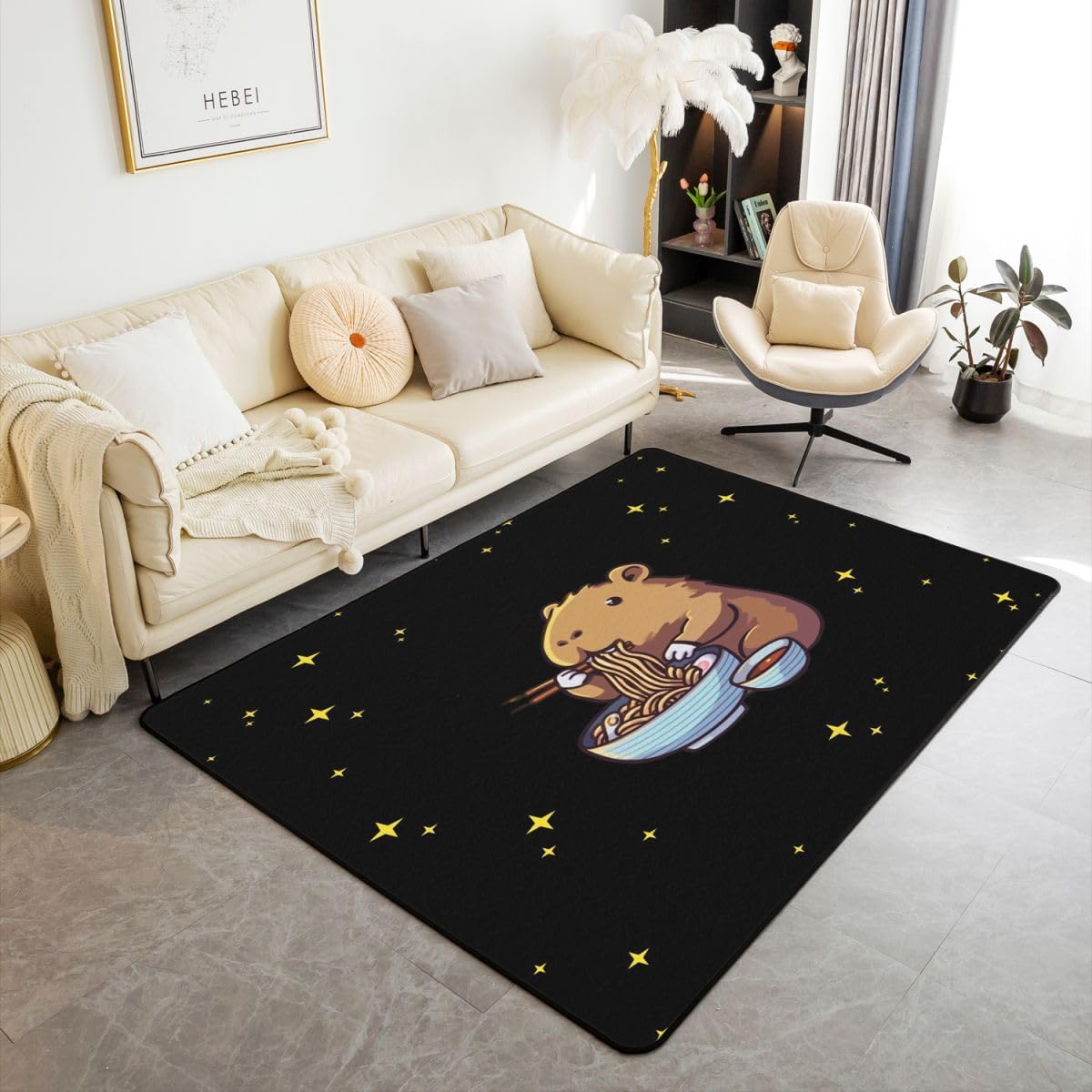 jejeloiu Capybara Area Rug 3x5 Polyester Capybara Lovers Living Room Rugs for Bedroom Wild Animal Decor Carpet Glitter Indoor Floor Mat Soft Non-Slip