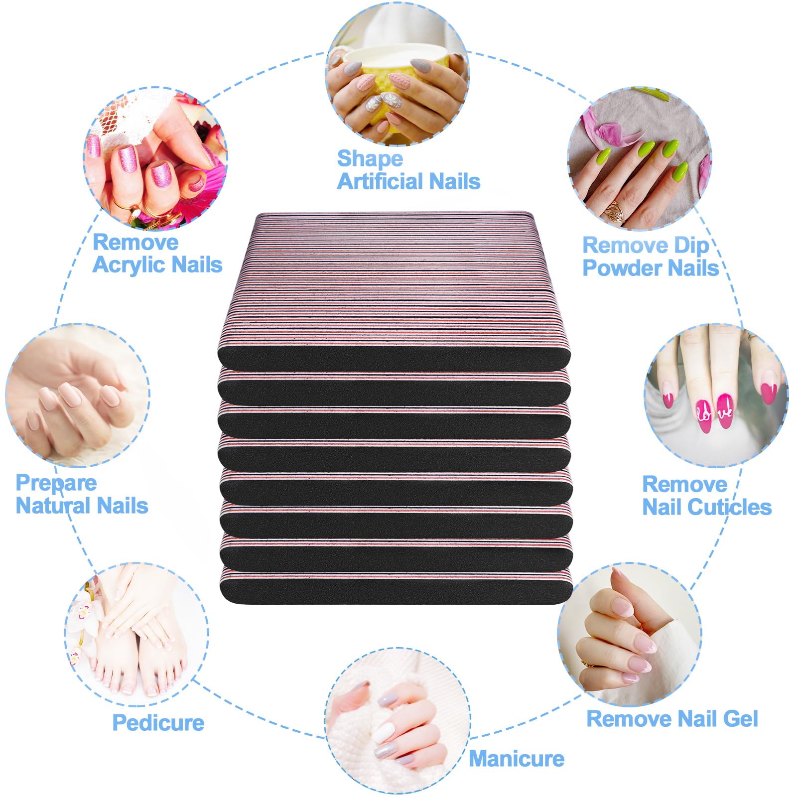 200 Stück Nagelfeilen, Körnung 100/180, Schmirgelbrett, Nagelfeilen, doppelseitige Emory Fingernagelfeilen für Natur- und Acrylnägel, Gelnägel, professionelle wiederverwendbare Maniküre, Pediküre,
