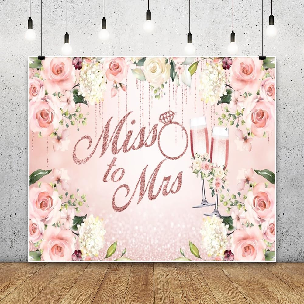 Miss To Mrs Fotohintergrund 2,4 X 1,8 M – Rustikales Blumenmuster, Braunes Holz, Für Brautparty, Hochzeit