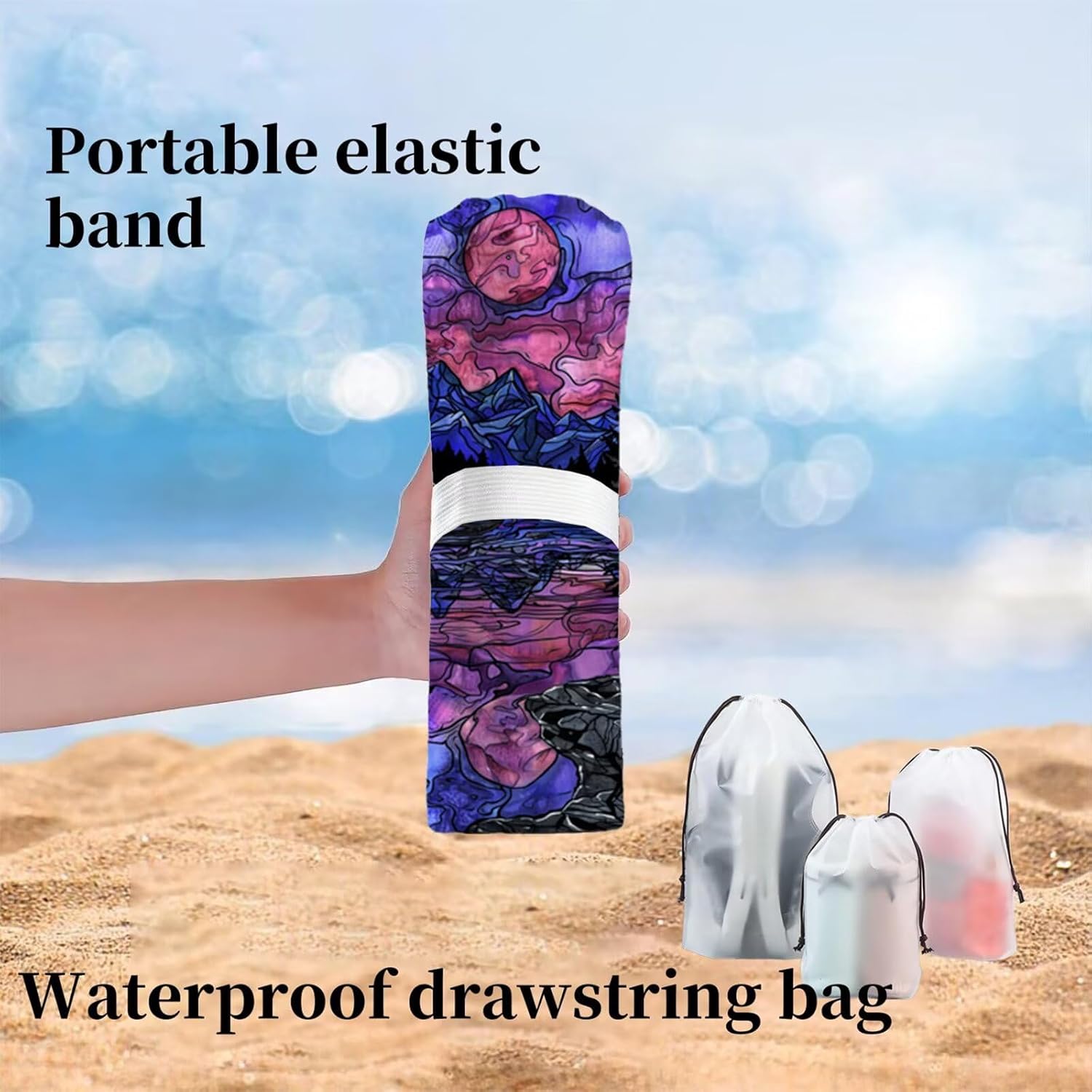 Beach Towel 36" x 72", Quick Dry Bath Towels Moon Microfiber Beach Towel Sand Free, Super Absorbent, Lightweight Bathroom Towels, Includes Bag, Camping Pool Accessories, Vacation Essentials R1-448
