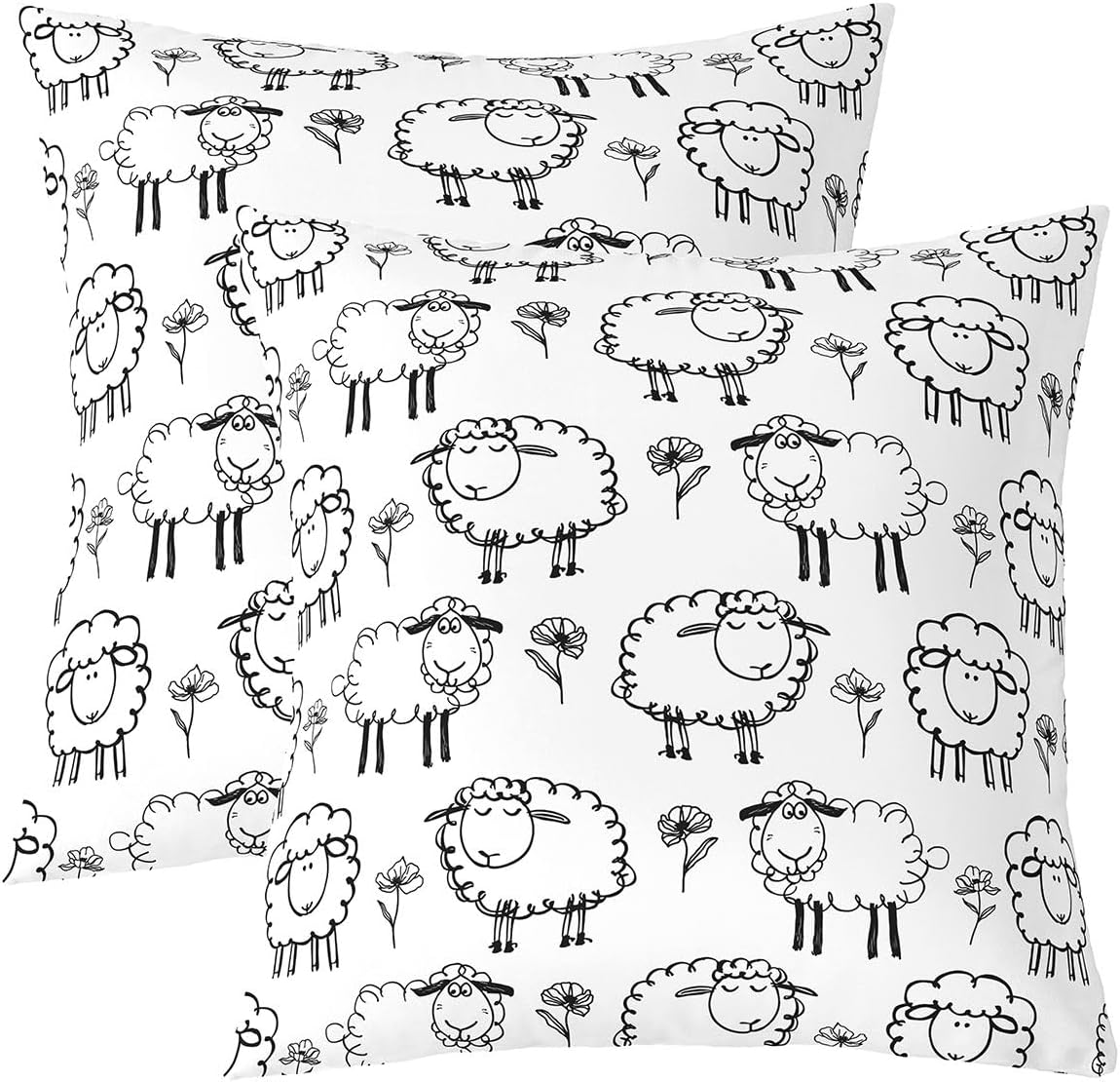 Manfei Cartoon Anmimals Pillow Cover for Sofa Couch Chair,Rustic Farmhouse Watercolor Graffiti Throw Pillow Case Cover,Cute Sheep Double Sides Print Cushion Cover Room Decor,Single Pack 22"x 22" image 2