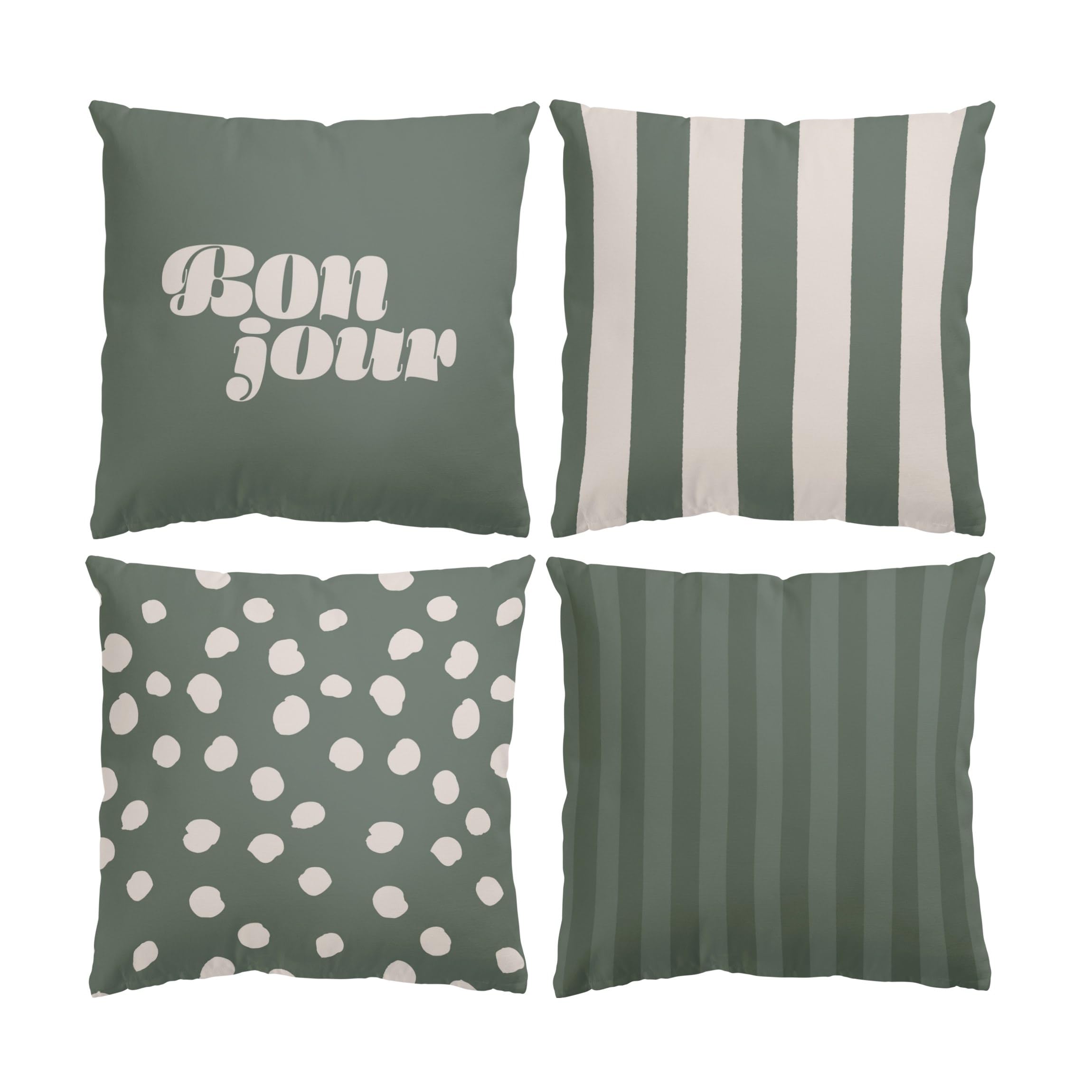 Dekokissen 4-teilig draußen/Outdoor waschbar Sprüche mit Füllung Zierkissen - Made in Germany - Punkte Bezug grün Sofakissen Abstrakt Outdoor Sofa Bett 1066