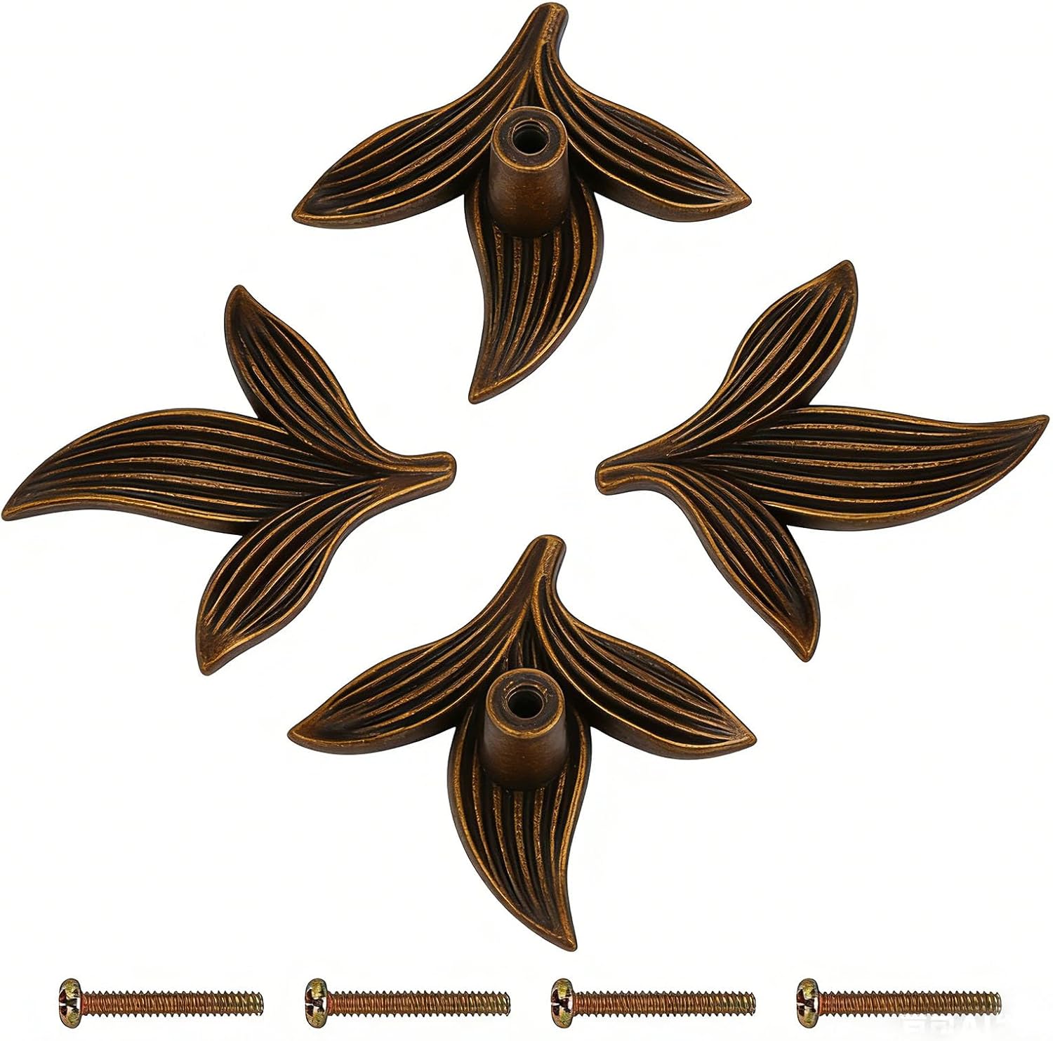 Floral Cabinet Knobs Elegant Flower Leaf Drawer Knob Antique Dressers Pulls Handles for Cupboard Closet Wardrobe Single Hole Hardware Handle 4 Pcs (Copper)