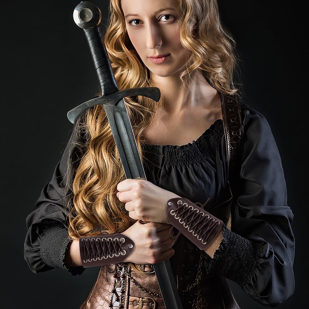 Nbeads Leder Armschützer Mittelalter - Einstellbare Ritter Armschienen Schwarz