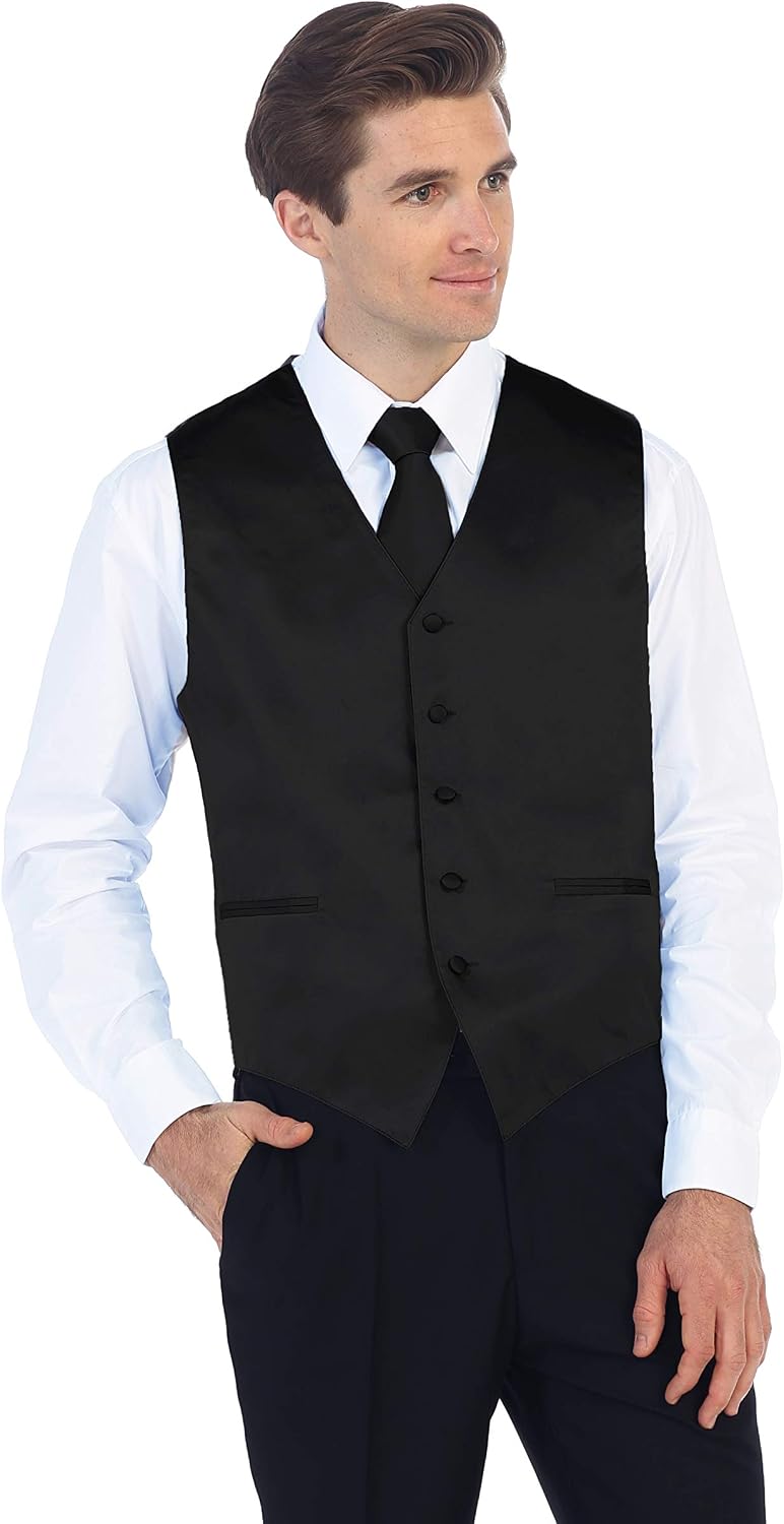 Gioberti Men's Formal 4pc Satin Vest Necktie Bowtie and Pocket Square