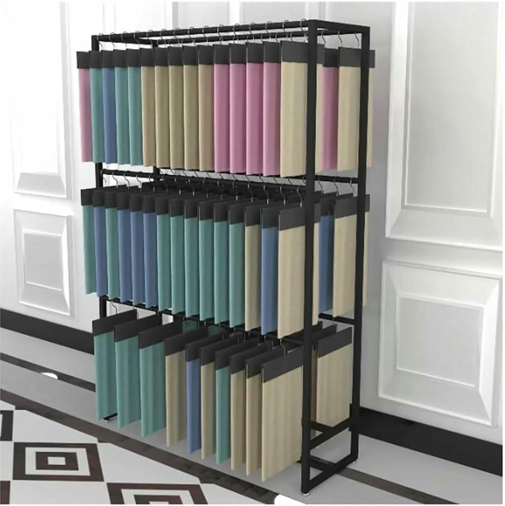 Présentoir pour tapis en métal robuste | Support vertical pour draps et serviettes à plat