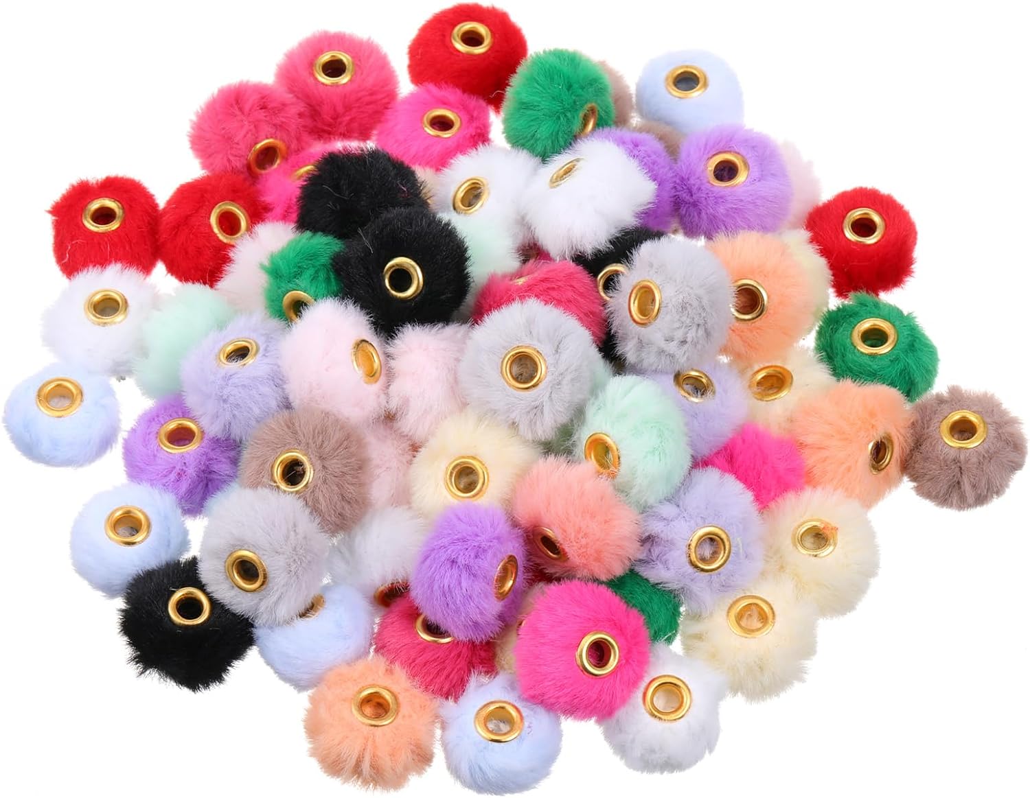80PCS Pom Pom Beads 10 Color Soft Puff Bead Mixed Fluffy Fuzzy Bead Faux Fur Poms Spacer Beads for Bracelets Jewelry Making Keychains Pens Earrings Garland Headband DIY Crafts Gifts Accessories
