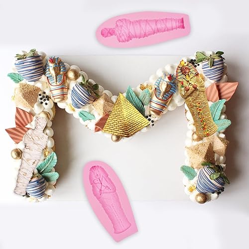 Miniatura 7 de Moldes de silicona de chocolate antiguo de Egipto, 4 unidades, molde de fondant de faraón egipcio, molde de caramelo de esfinge de momia de Anubis