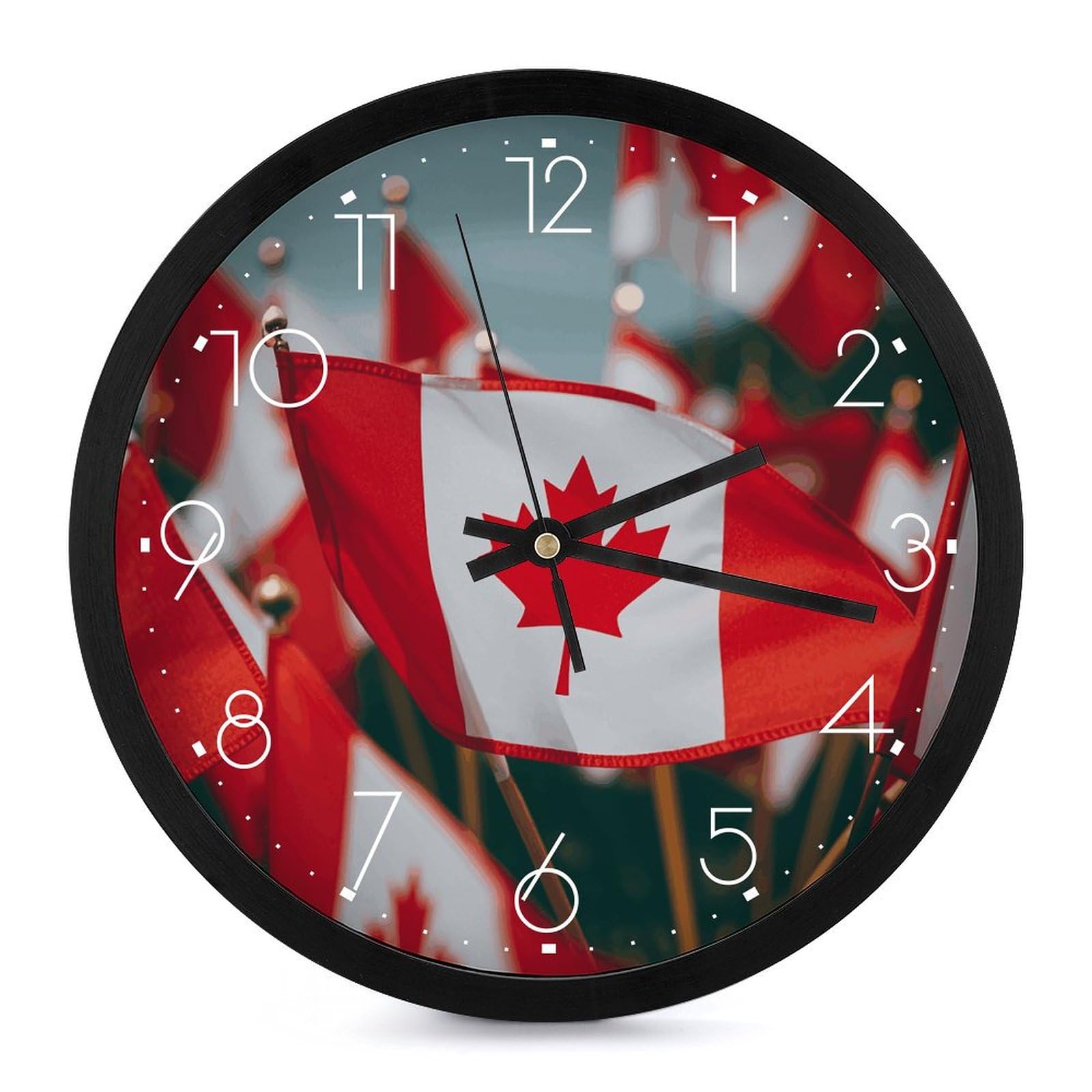 Petite horloge pour chambre silencieuse et sans tic-tac au motif Canada classique