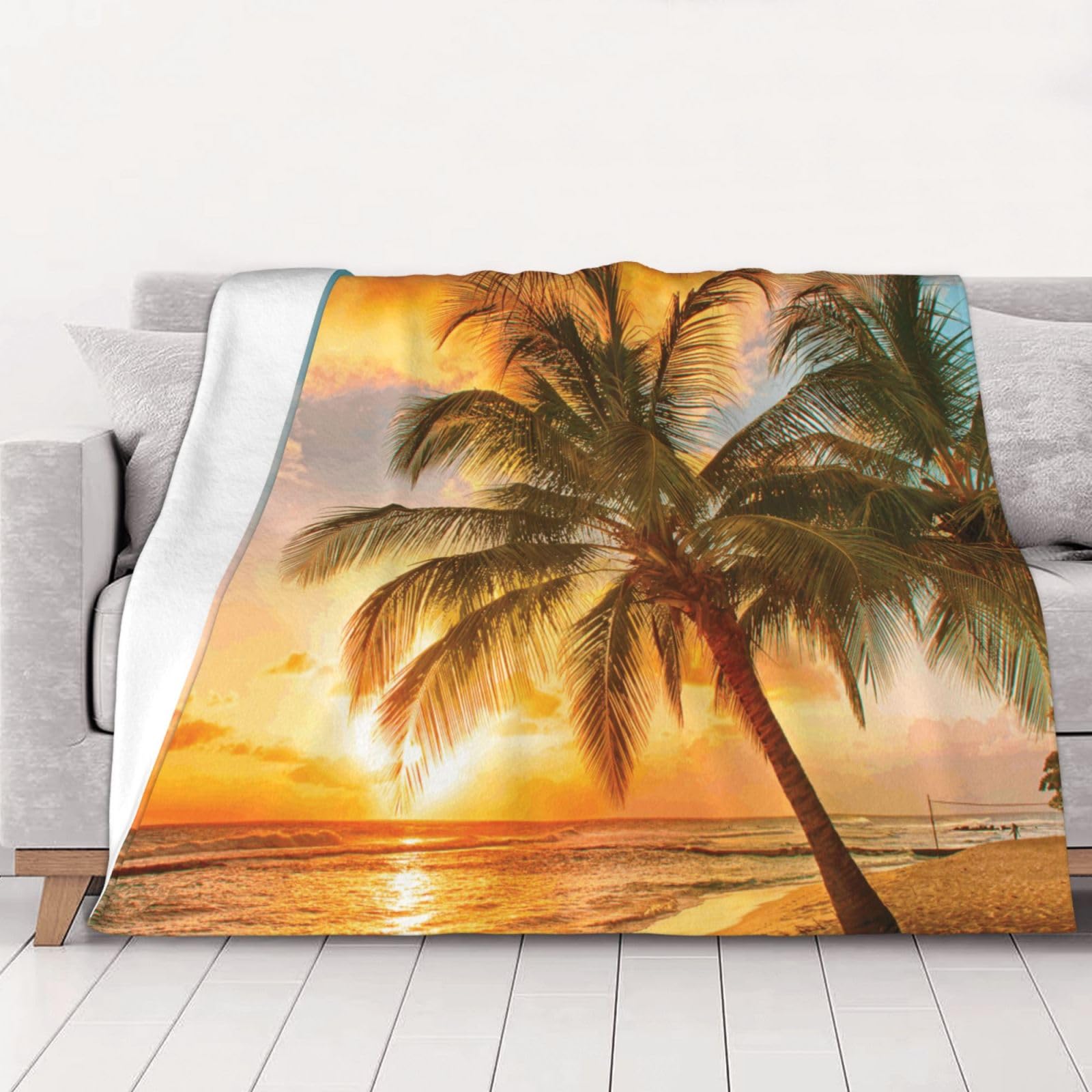 Couverture en flanelle plage tropicale 200x150cm jeté de lit imprimé