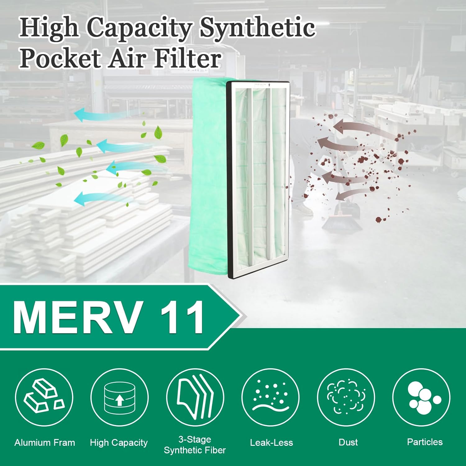 3 Pack 24x12x12 Inner Air Filters MERV 11 Synthetic Pocket Filter - Compatible with JET AFS-1000B AFS-1000C Powermatic 1791082 Replacement 708733 Shop Air Filtration