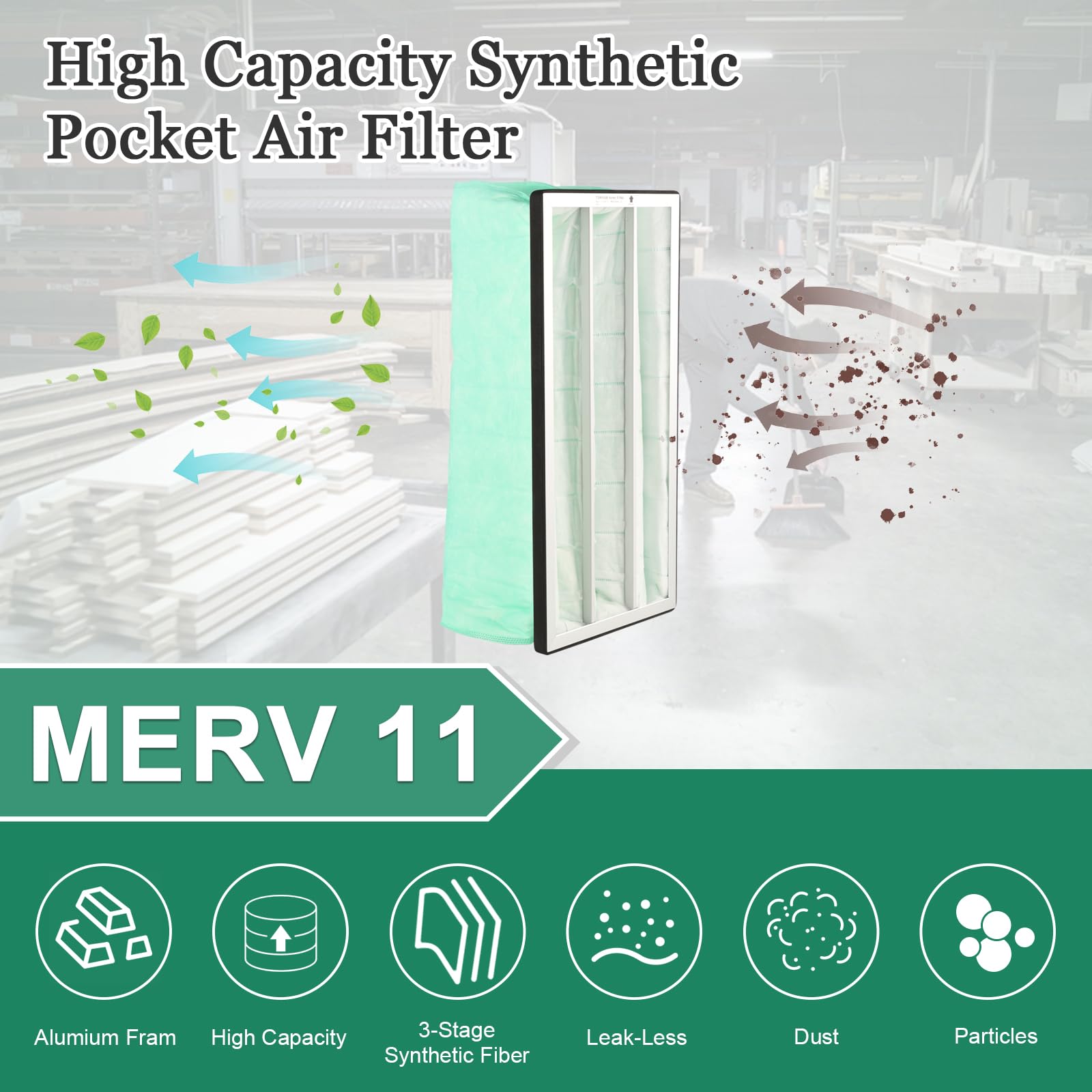 30,5 x 61 x 2,5 cm, filtri interni sintetici tascabili, compatibili con sistema di filtrazione dell'aria JET AFS-1000B, AFS-1000C, MERV 11, filtro dell'aria di ricambio per Powermatic 1791082