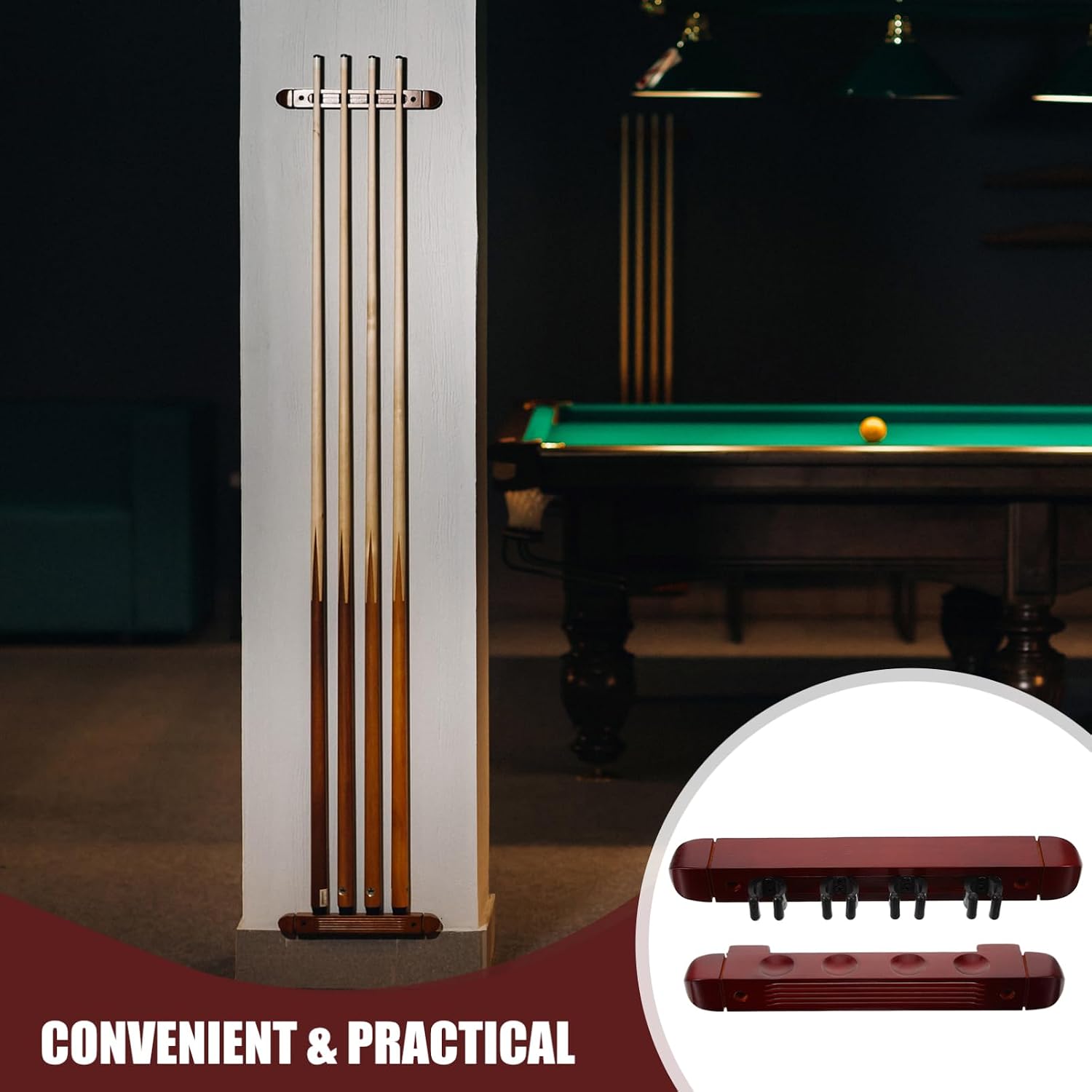 Hemoton 1set Billiards Cue Stick Holder Pool Stick Rack Pool Accessories Holder Wall Mount Cue Rack Table Decorative Stand