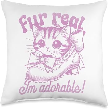 Vintage Meme Cat Retro Inspired Fur Real Funny Throw Pillow