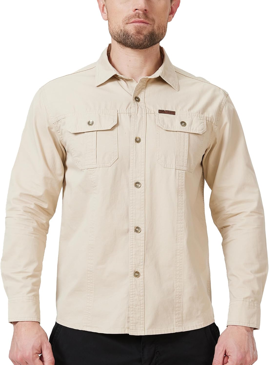 Men’s Outdoor Long Sleeve Shirt - Lightweight, Breathable, Quick-Dry, UV Protection 2XL KHAKI