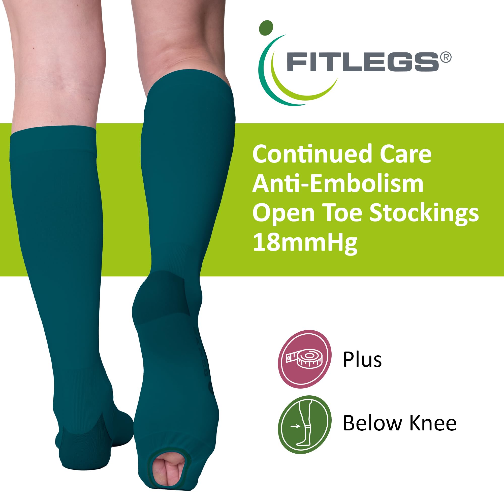 FITLEGS - Open-Toe Compression Stocking - 18mmHg AES DVT Prevention - Below Knee, Plus Size, Teal - Image 2