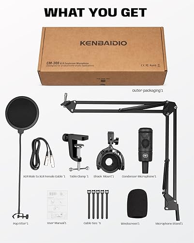Miniatura 8 de XLR - Micrófono para podcast, micrófono de condensador cardioide profesional XLR con diafragma grande de 1.024 in para grabación, transmisión,