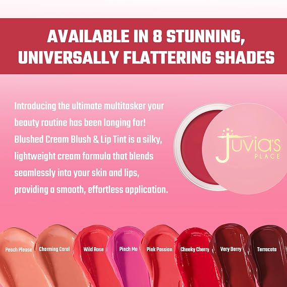 Juvia's Place Blushed Cream Blush Pink Passion Multi-Purpose Cream Blush for Cheeks & Lips - 2in1 Formula, Smooth, Blendable Texture for a Soft Dewy Finish - Buildable & Lightweight Face Makeup