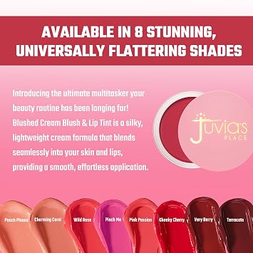 Juvia's Place Blushed Cream Blush Pink Passion Multi-Purpose Cream Blush for Cheeks & Lips - 2in1 Formula, Smooth, Blendable Texture for a Soft Dewy Finish - Buildable & Lightweight Face Makeup
