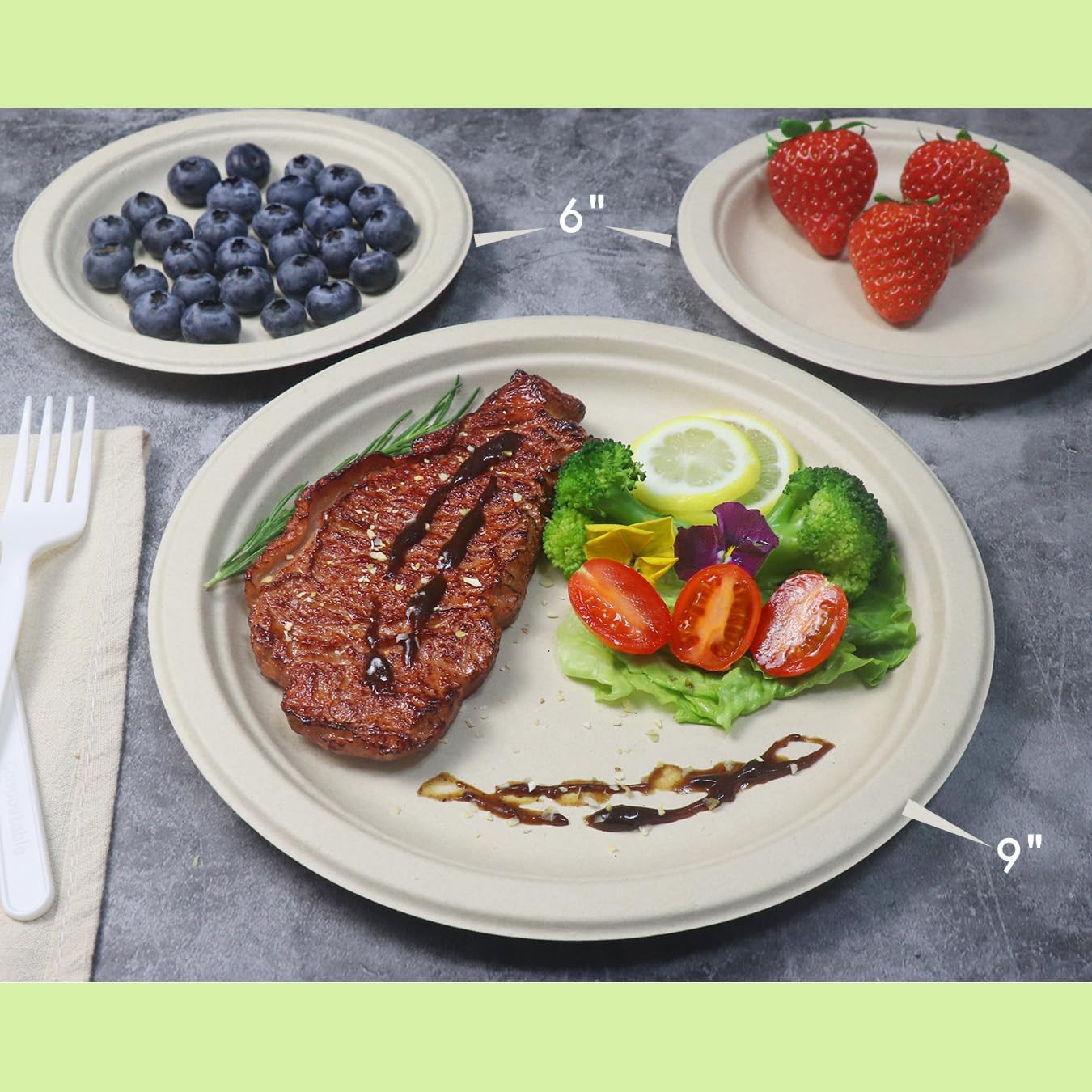 GreenWorks 100 Count 6“ Small Compostable Dessert Plates, Heavy-duty Unbleached Biodegradable Bagasse and Bamboo fiber Paper Plates - Image 4