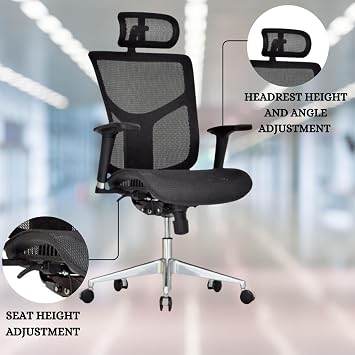 Dreem II Ergonomic Office Chair - Mesh Hi Back Executive Desk Chair - Chrome Base with Headrest & Seat Slide - Modern Comfortable Desk Chair for Home & Office - 4D Adjustable Armrest Black