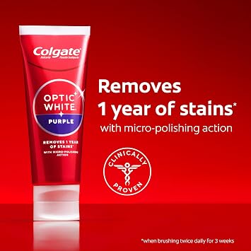 Colgate Optic White Purple Teeth Whitening Toothpaste, Anticavity Toothpaste with Fluoride, Fresh Mint Flavor, 3.8 OZ