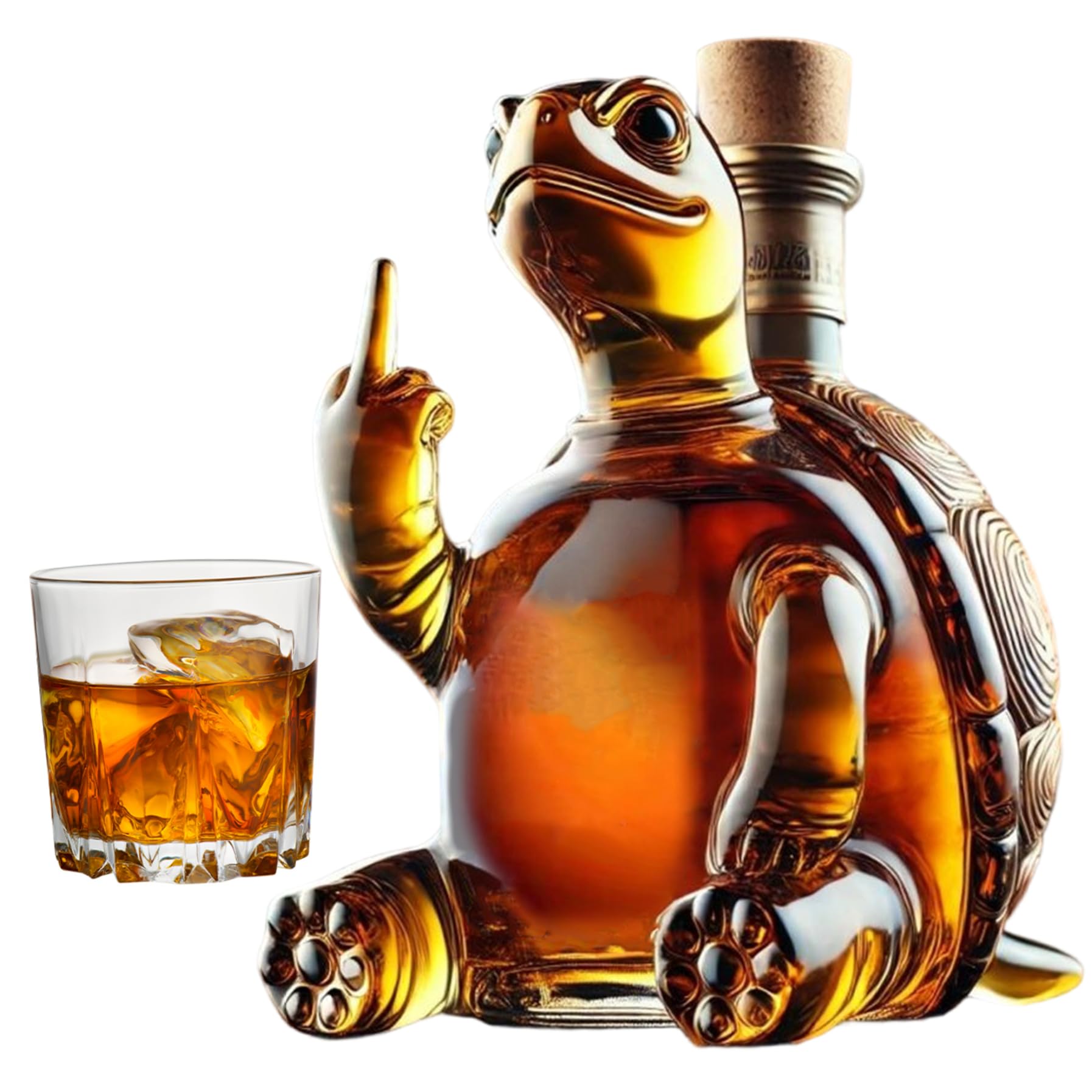 Carafe à Whisky 350 ML Motif Tortue avec Majeur Flacon à Whisky en Verre Transparent 13 x 13 x 18 cm avec Bouchon idéal comme Cadeau.