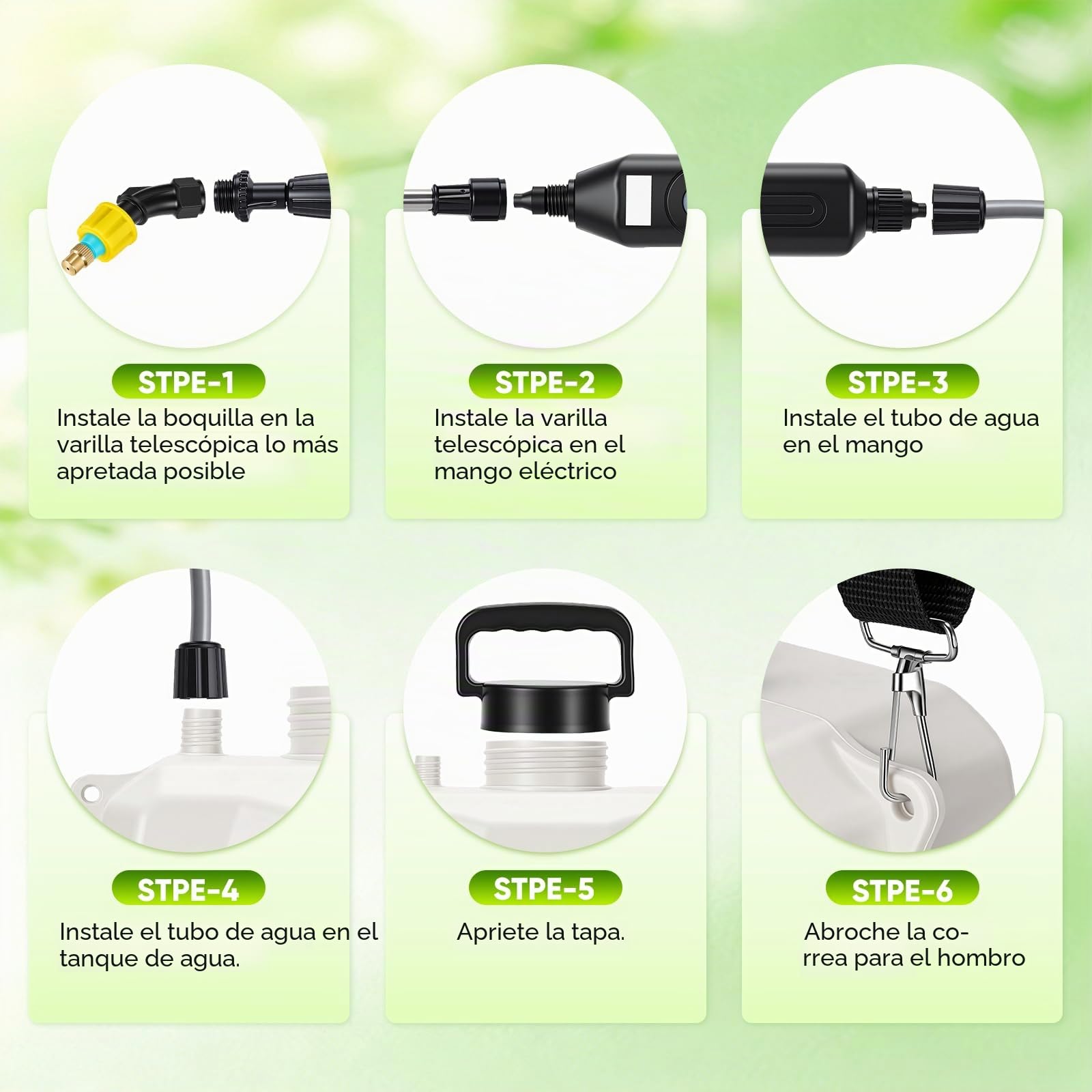 Pulverizador Eléctrico de Jardín de 8 litros con Batería USB-C, 3 Boquillas, Lanza Extensible, Correa de Hombro para Riego y Control de Malezas