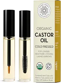 Pure Body Naturals Óleo de rícino para cílios e sobrancelhas – Soro nutritivo para crescimento de sobrancelhas e cílios – Óleo de rícino orgânico, prensado a frio, sem hexano – 2 aplicadores