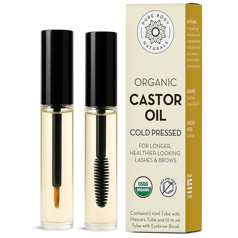 Sérum de óleo de rícino para cílios e sobrancelhas Pure Body Naturals, 2 x 10 mL