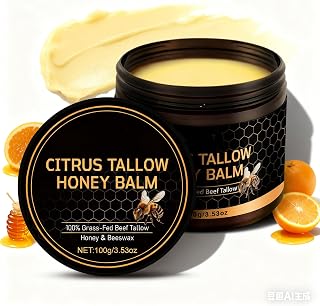 Soelegant Citrus Beef Tallow Honey Balm for Skin and Face, Grass-Fed Body Moisturizer with Beeswax and Hyaluronic Acid, Deep Hydration Anti-Aging Nourish Cream for Dry Skin, 3.53 OZ