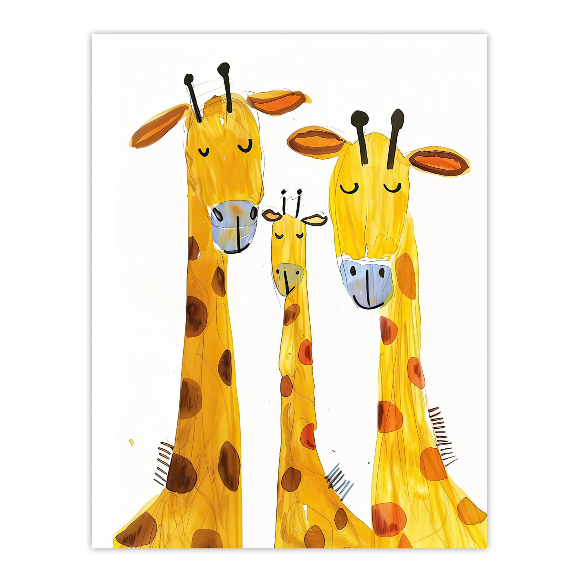 Artery8 Giraffe Family Simple Bright Watercolour Folk Art Kids Bedroom Nursery Large Wall Art Poster Print Thick Paper 18X24 Inch